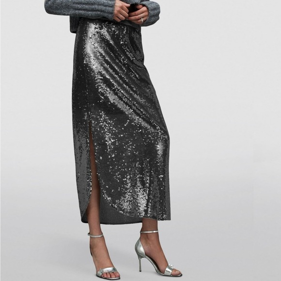 All Saints Dresses & Skirts - All Saints Opal Sparkle Grey Sequins Midi Side Slit Skirt | Size XS